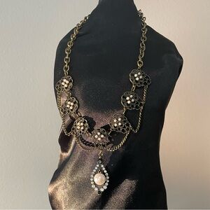 Vintage!!Romantic  necklace - oxidized silver with pearls!!